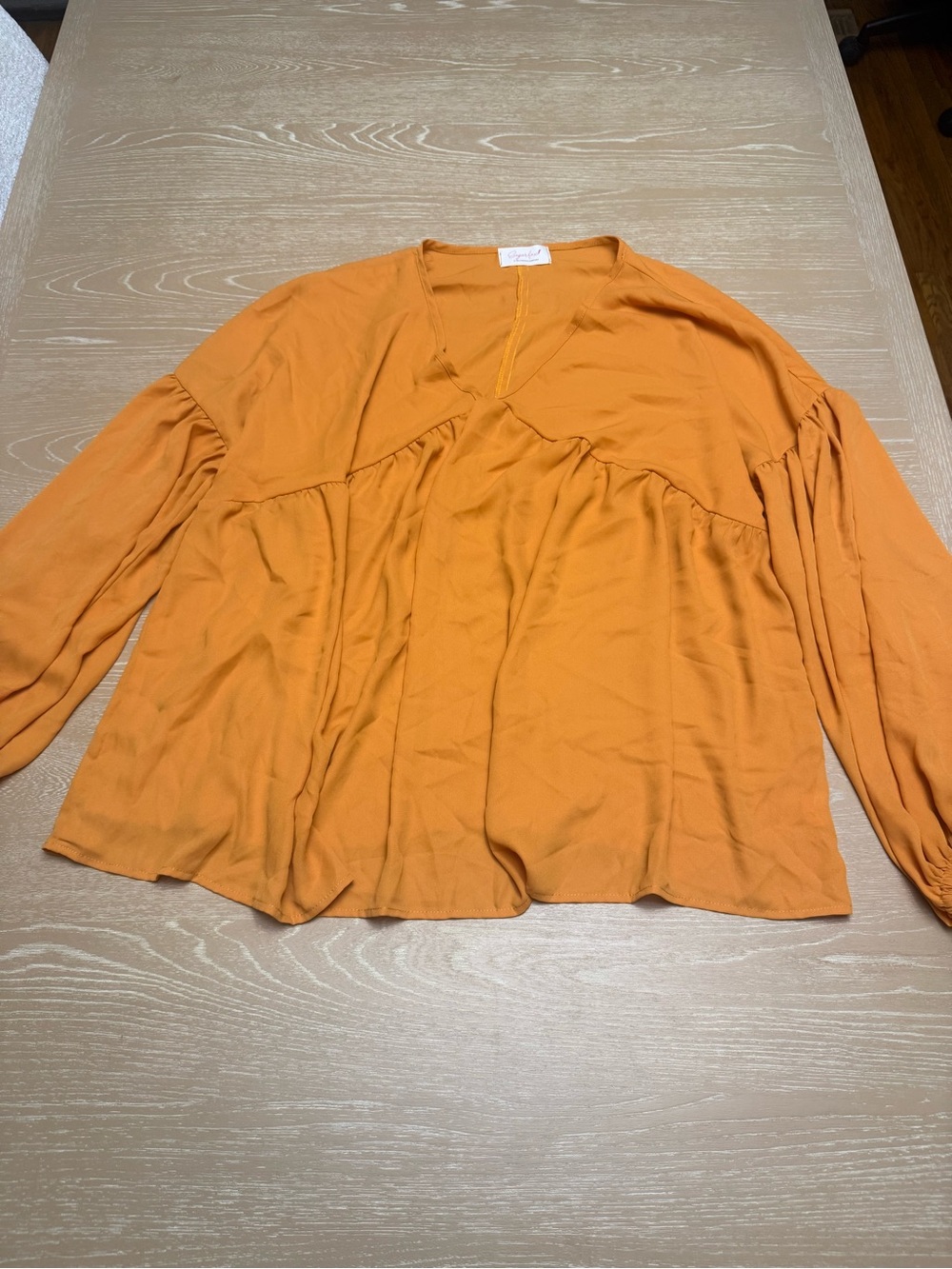 Women's Rust Orange V-Neck Gathered Peasant Blouse